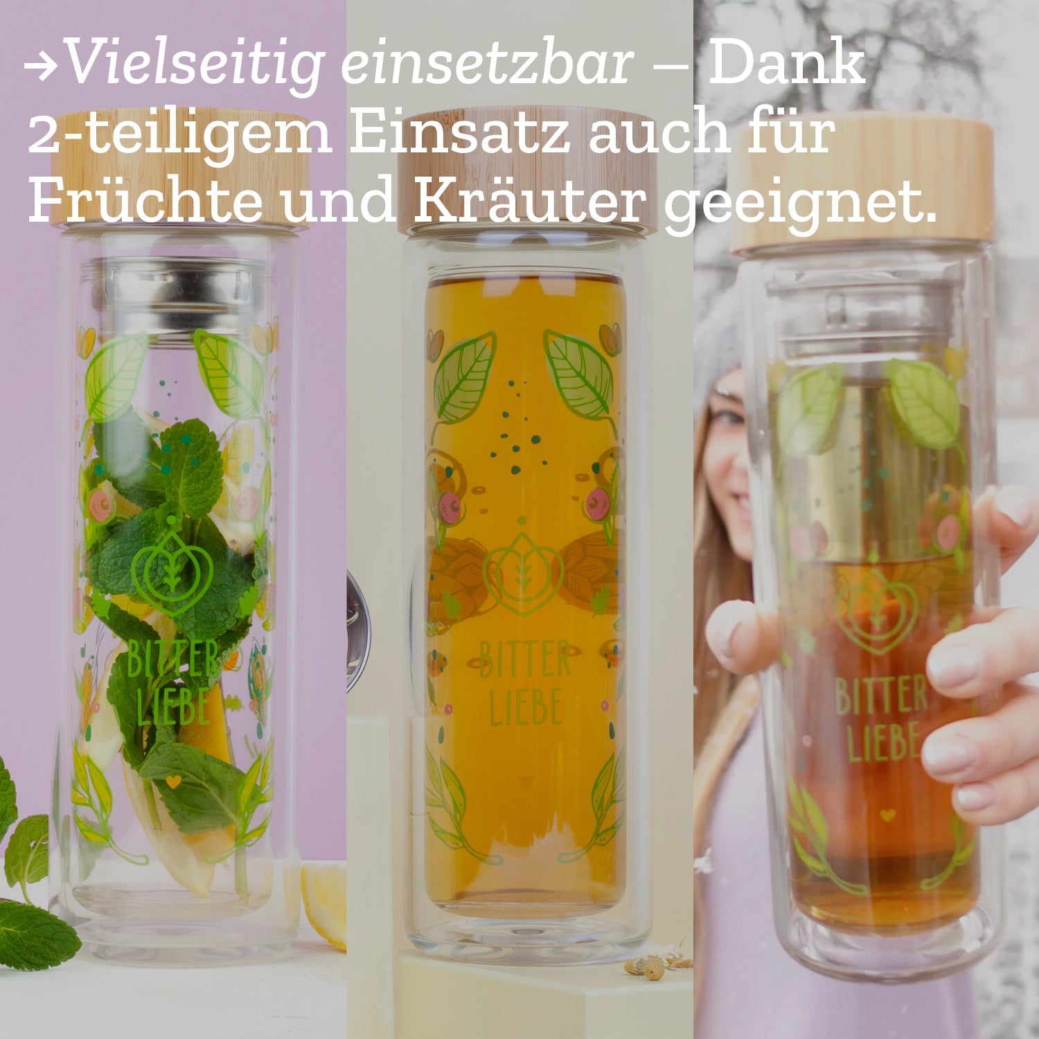 BitterLiebe Trinkflasche mit Teesieb 400ml BL-BC-8