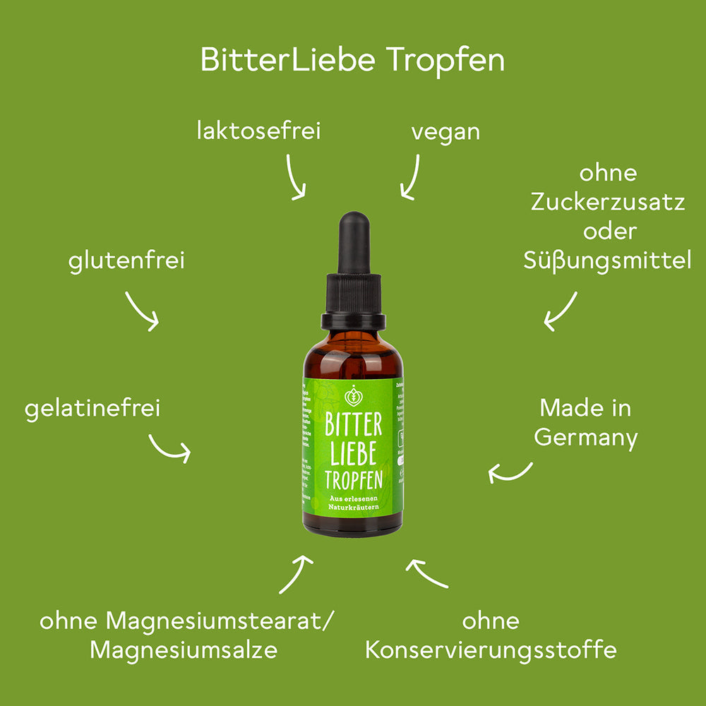 BitterLiebe 50ml – Leckere Bitterstoffe Tropfen mit studienbasierter Wirkung 1-DE